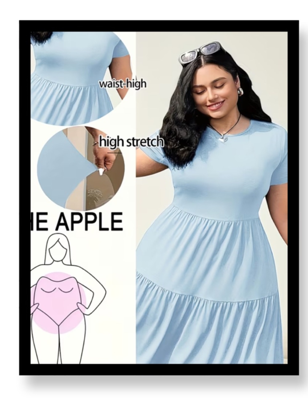 🆕 Women’s Plus Size Light Blue Waist-High Tiered Midi Dress